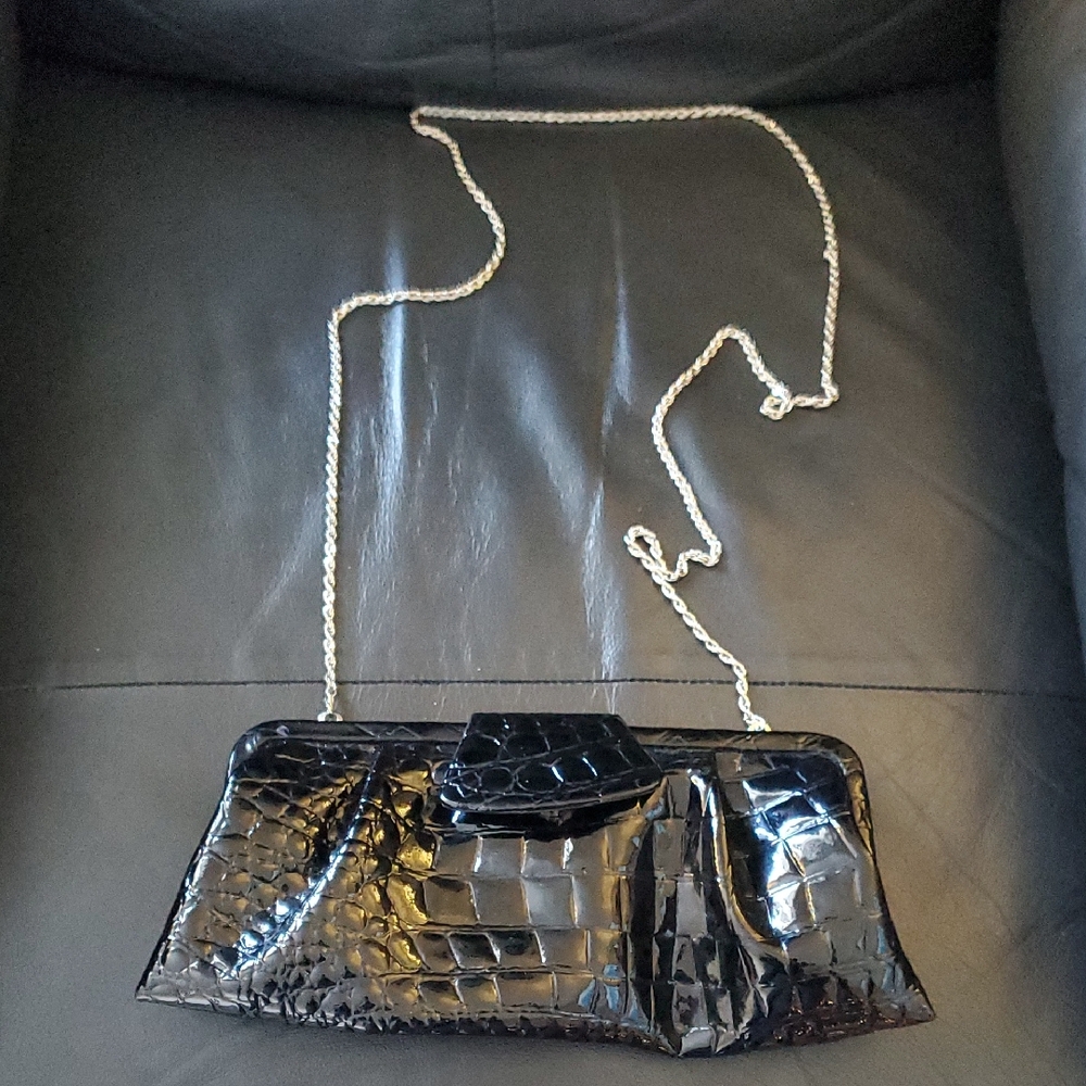 Vintag La REGALE Black Crocodile Embossed Clutch Purse Formal EVENING BAG